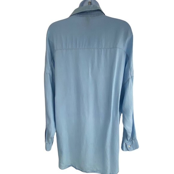 Zara Light Blue Longline Long Sleeve Lyocell Doleman Sleeve Top size Medium - Picture 2 of 8